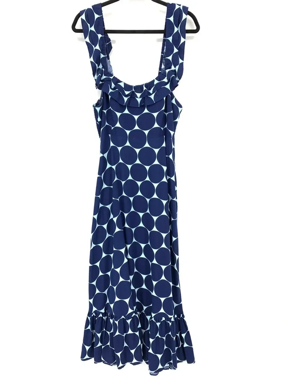 Kate Spade Polka Dot Print Ruffle Midi Dress Womens Size Large Blue Two Tone
